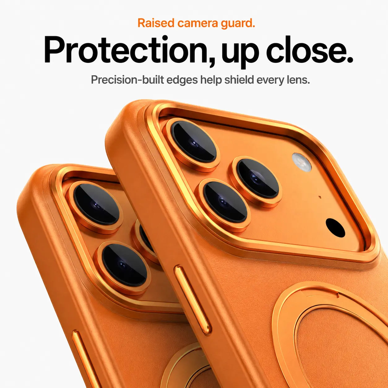 Leather iPhone case with integrated magnetic ring and secure grip