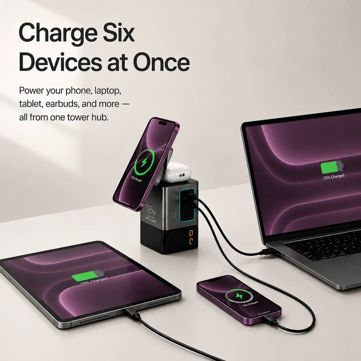 MagSafe charging station with built-in retractable charging cables