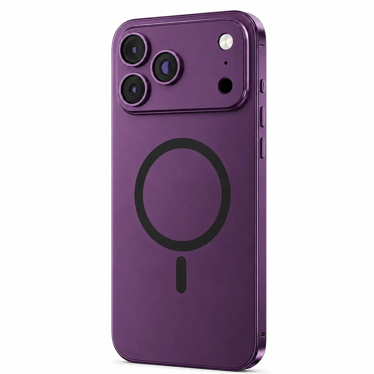 Burgundy metal magnetic phone case in an upright rear detail view on a white background #color_Burgundy