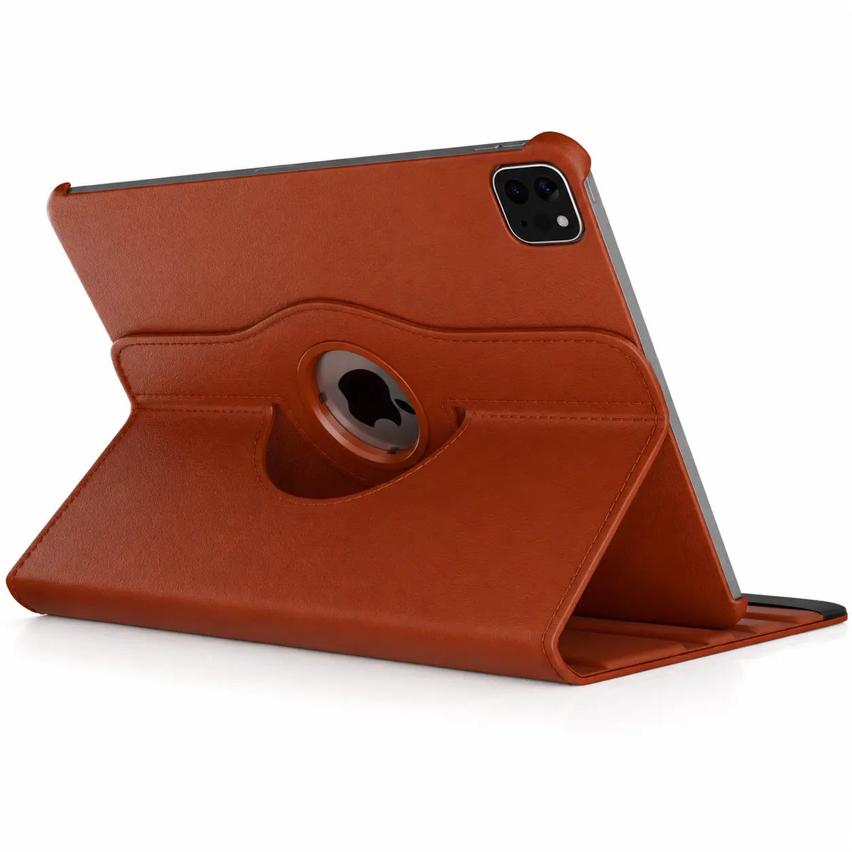 Chestnut Brown rotating tablet folio case supporting a tablet in landscape orientation #color_Chestnut Brown