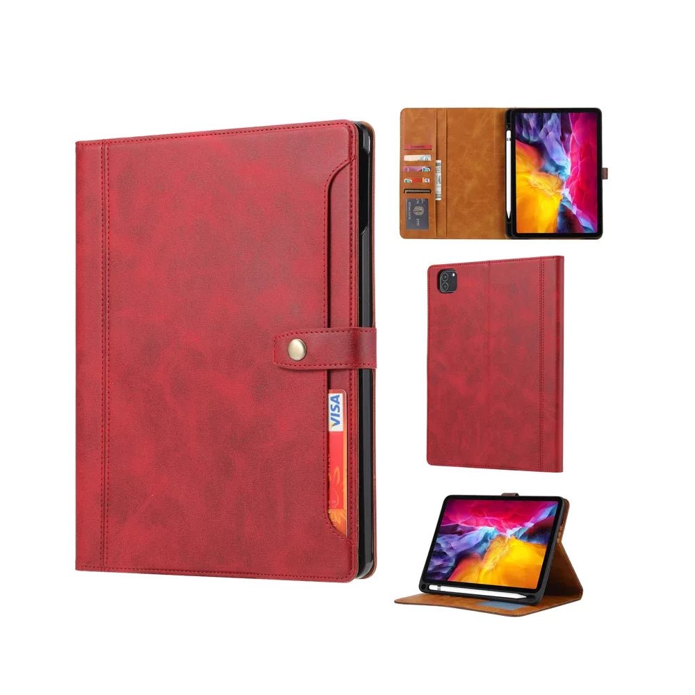 Leather Folio Case with Card Slots & Pencil Holder for iPad