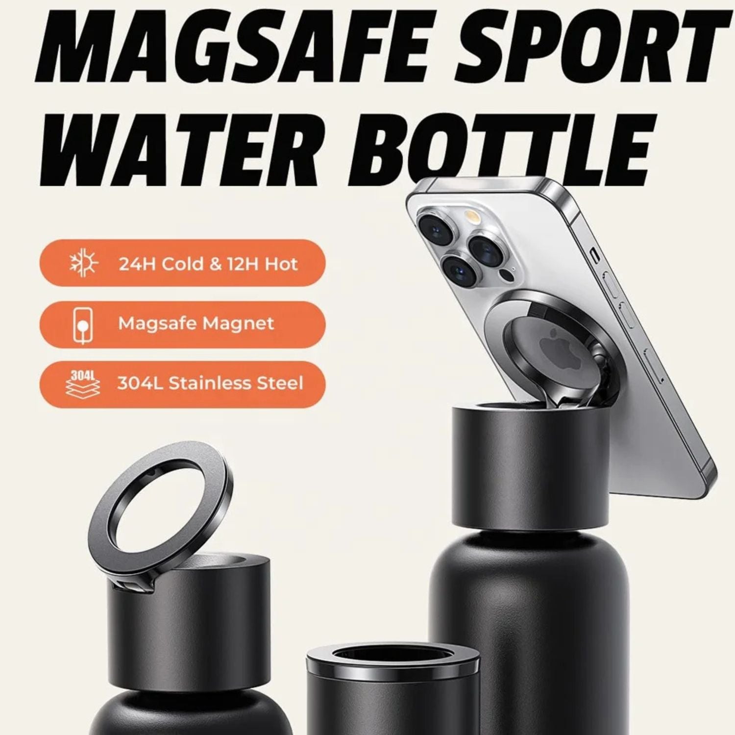 Magnetic Water Bottle for Apple iPhone with MagSafe Stand