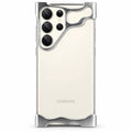 Silver metal bumper case on a cream Samsung phone #color_Silver