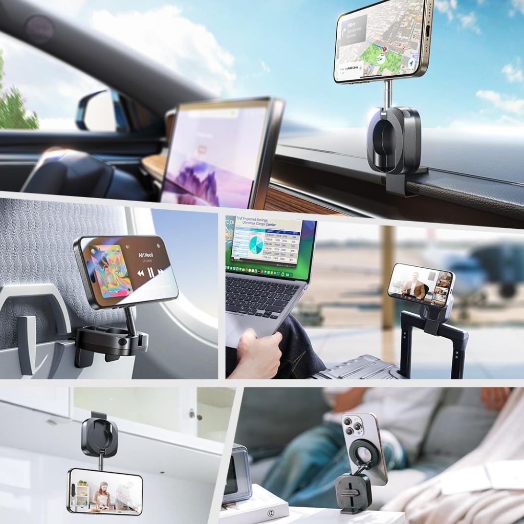 Universal Foldable Magnetic Travel Phone Holder for Car, Airplane, and Desk - Compatible with All Smartphones